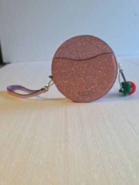 kate spade Pink Glitter Round Wristlet with Strawberry Charm